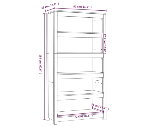 Estantería madera maciza de pino 80x35x154 cm