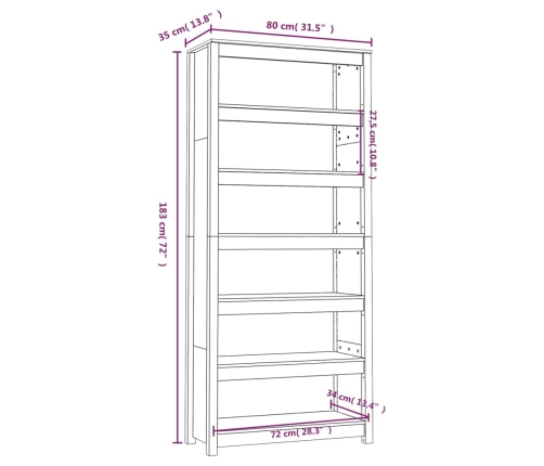 Estantería madera maciza de pino negra 80x35x183 cm