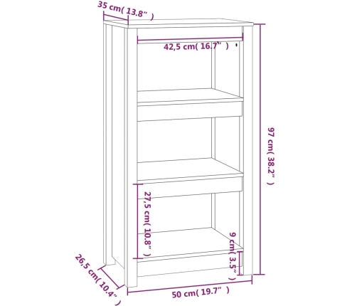 vidaXL Estantería madera maciza de pino 50x35x97 cm