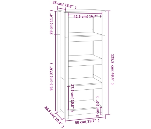 Estantería madera maciza de pino 50 x 35 x 125,5 cm