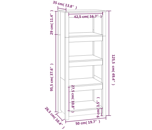 Estantería madera maciza de pino blanca 50 x 35 x 125,5 cm