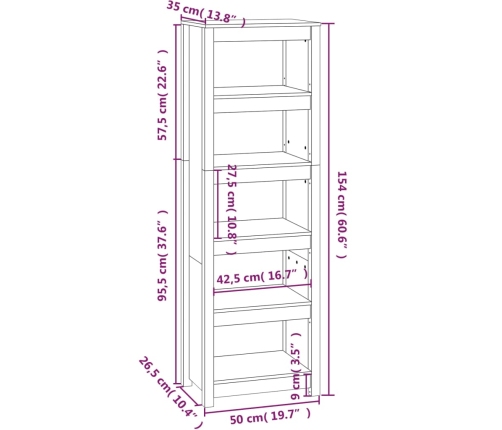 Estantería madera maciza de pino 50x35x154 cm