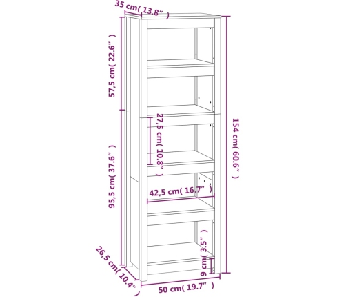 Estantería madera maciza de pino blanca 50x35x154 cm