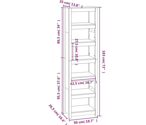 Estantería madera maciza de pino 50x35x183 cm