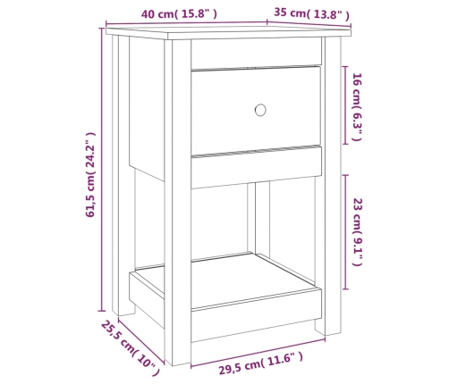 Mesita de noche madera maciza de pino 40x35x61,5 cm