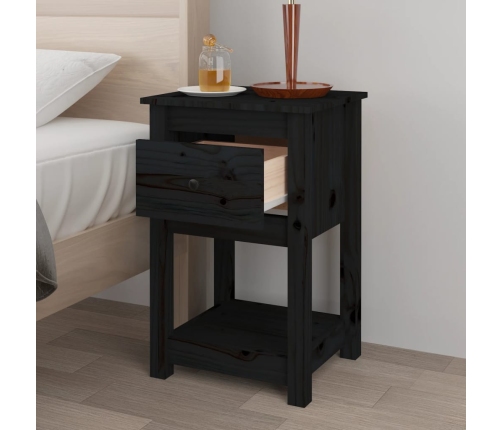 Mesita de noche madera maciza de pino negro 40x35x61,5 cm