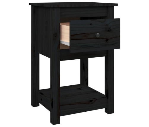 Mesita de noche madera maciza de pino negro 40x35x61,5 cm