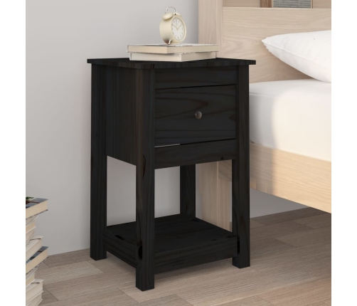 Mesita de noche madera maciza de pino negro 40x35x61,5 cm