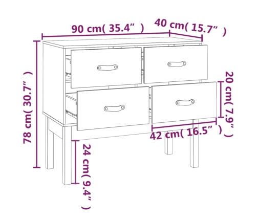 Mueble consola de madera maciza de pino 90x40x78 cm