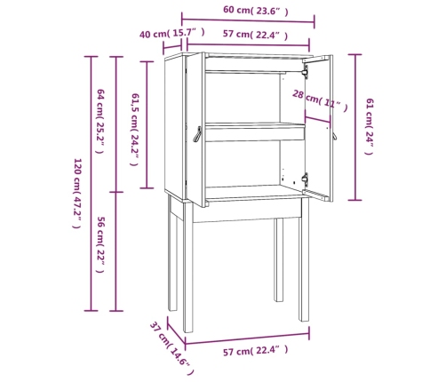 Aparador alto de madera maciza de pino 60x40x120 cm