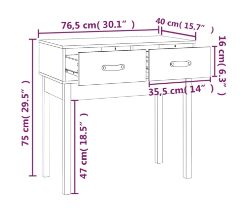 Mesa consola madera maciza de pino 76,5x40x75 cm