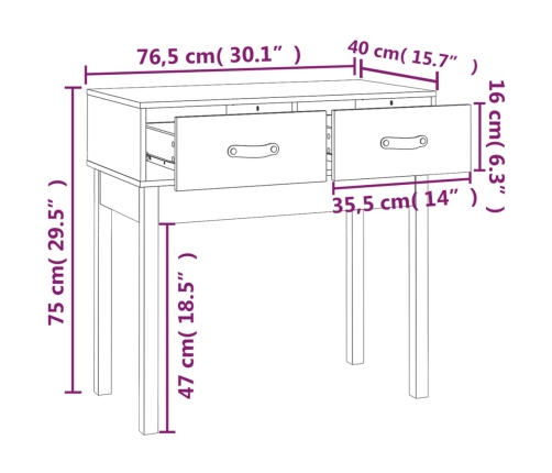 vidaXL Mesa consola de madera maciza de pino gris 76,5x40x75 cm