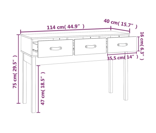 Mesa consola madera maciza de pino 114x40x75 cm