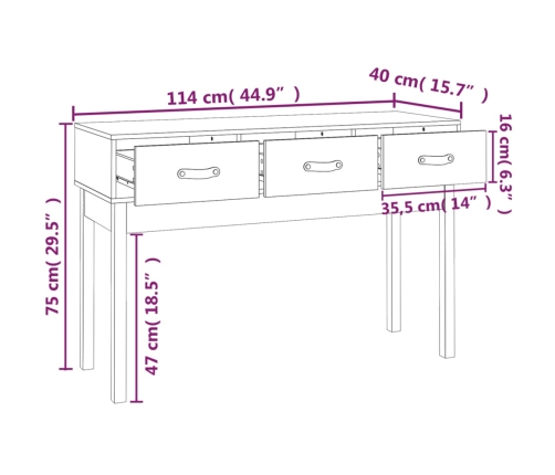 Mesa consola de madera maciza de pino marrón miel 114x40x75 cm