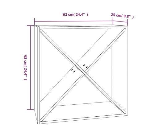 Botellero de madera maciza de pino 62x25x62 cm