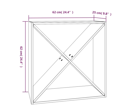 Botellero de madera maciza de pino blanco 62x25x62 cm