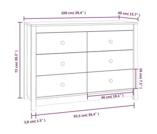 Aparador de madera maciza de pino 100x40x72 cm