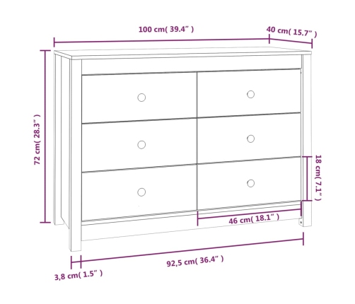 Armario auxiliar de madera maciza de pino gris 100x40x72 cm