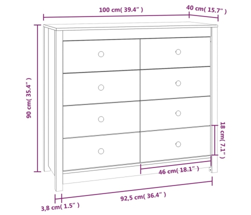 Armario auxiliar de madera maciza de pino 100x40x90 cm