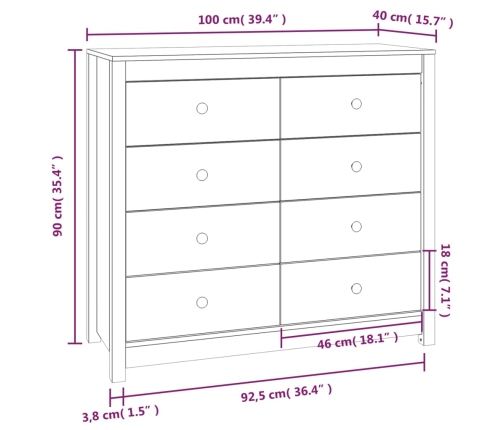 Armario auxiliar madera maciza de pino blanco 100x40x90 cm