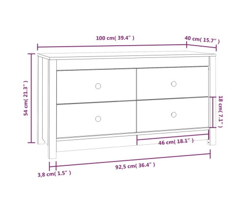 Armario auxiliar de madera maciza de pino 100x40x54 cm