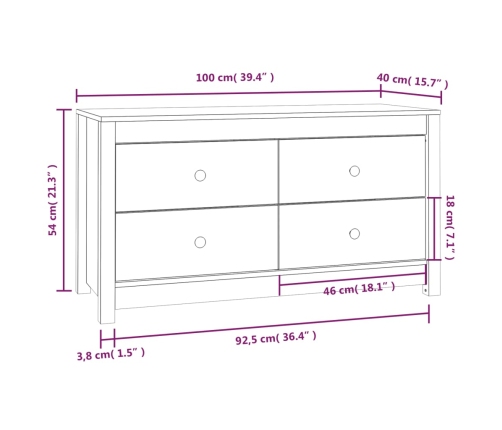 Armario auxiliar de madera maciza de pino gris 100x40x54 cm