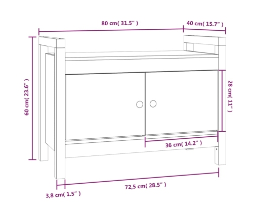 Banco de recibidor madera maciza de pino 80x40x60 cm