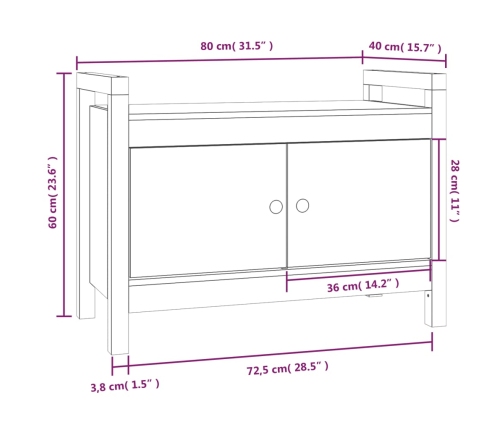 Banco de recibidor madera maciza de pino gris 80x40x60 cm