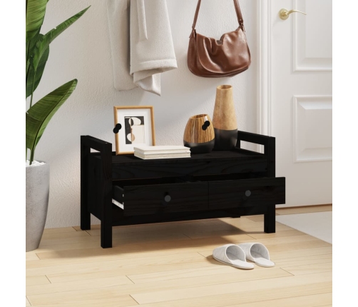 Banco de recibidor madera maciza de pino negro 80x40x43 cm