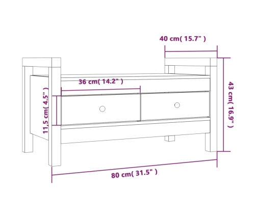 Banco de recibidor madera maciza de pino negro 80x40x43 cm