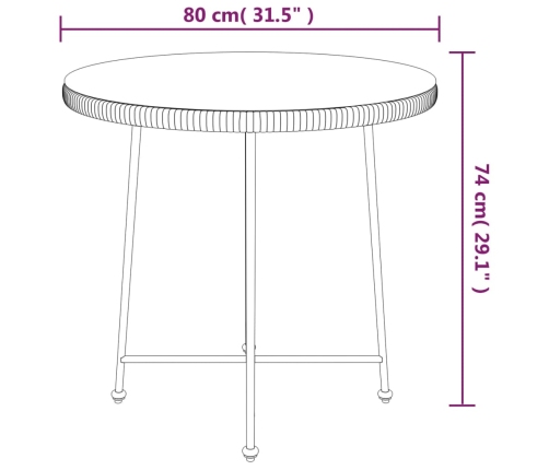 vidaXL Mesa de comedor de vidrio templado y acero Ø80 cm