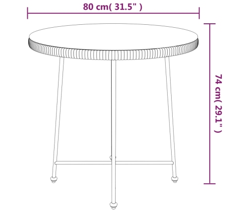 Mesa de comedor de vidrio templado y acero negro 80 cm