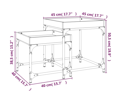 vidaXL Mesitas auxiliares 3 uds madera contrachapada roble ahumado