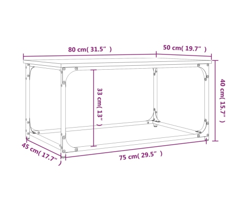 Mesa de centro madera contrachapada y hierro negro 80x50x40 cm