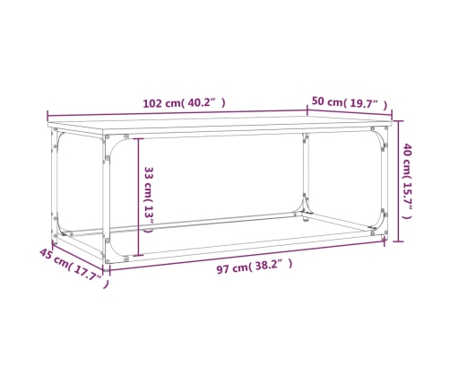 vidaXL Mesa de centro madera y hierro roble Sonoma 102x50x40 cm