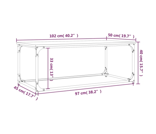 Mesa de centro madera y hierro roble marrón 102x50x40 cm