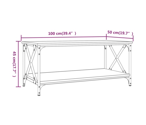 Mesa de centro madera contrachapada y hierro negro 100x50x45 cm