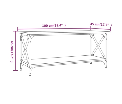 vidaXL Mesa de centro madera contrachapada y hierro negro 100x45x45 cm