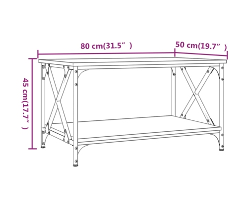 vidaXL Mesa de centro madera contrachapada y hierro negro 80x50x45 cm