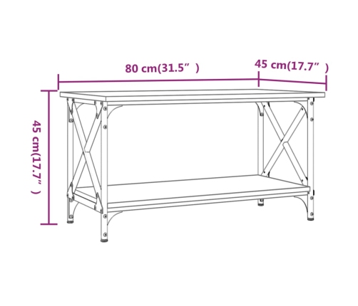 vidaXL Mesa de centro madera contrachapada y hierro negro 80x45x45 cm