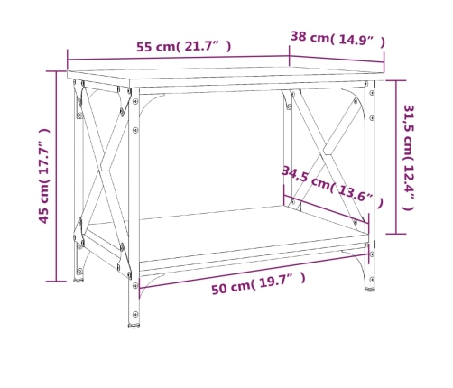 vidaXL Mesa auxiliar madera contrachapada roble ahumado 55x38x45 cm