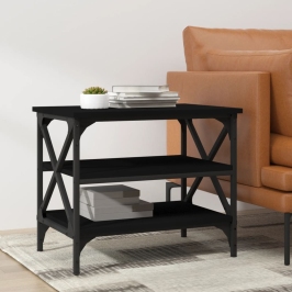 Mesa auxiliar de madera contrachapada negro 55x38x45 cm