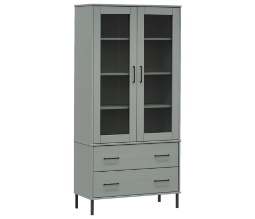 vidaXL Librería patas de metal OSLO madera maciza gris 85x35x172,5cm