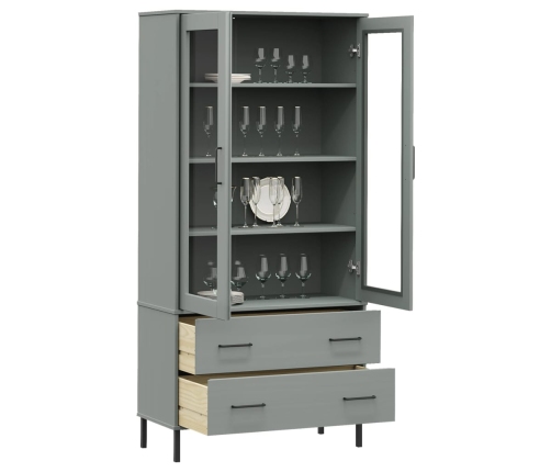 vidaXL Librería patas de metal OSLO madera maciza gris 85x35x172,5cm