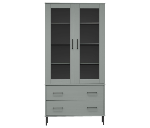 vidaXL Librería patas de metal OSLO madera maciza gris 85x35x172,5cm