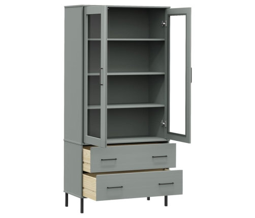 vidaXL Librería patas de metal OSLO madera maciza gris 85x35x172,5cm