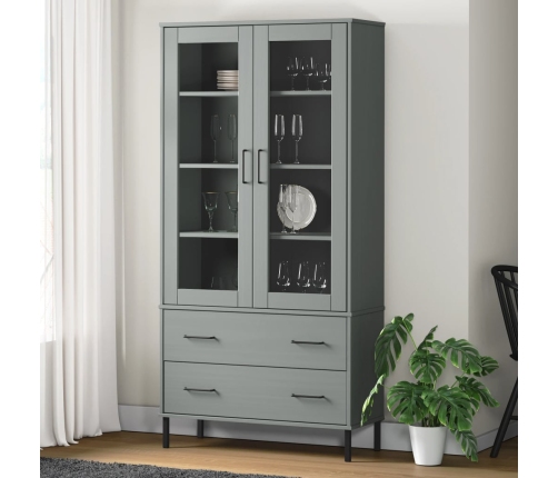 vidaXL Librería patas de metal OSLO madera maciza gris 85x35x172,5cm