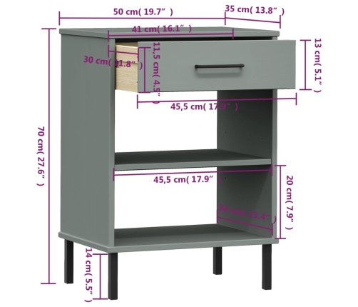 Armario consola patas de metal madera maciza pino gris OSLO