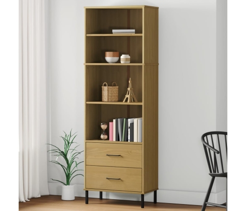 Librería con 2 cajones OSLO madera maciza marrón 60x35x180 cm