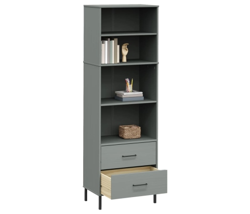 Librería con 2 cajones OSLO madera maciza gris 60x35x180 cm